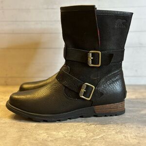 Sorel Major Moto Buckle Boot Womens Sz 8 Black Suede Leather Ankle Boot